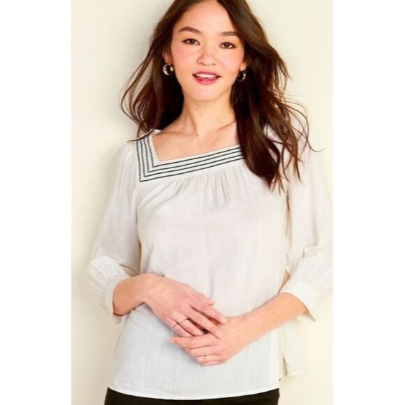 Old Navy Women's Rayon Relaxed Square-Neck Top Long Sleeve Stretch Size L White - Picture 1 of 12